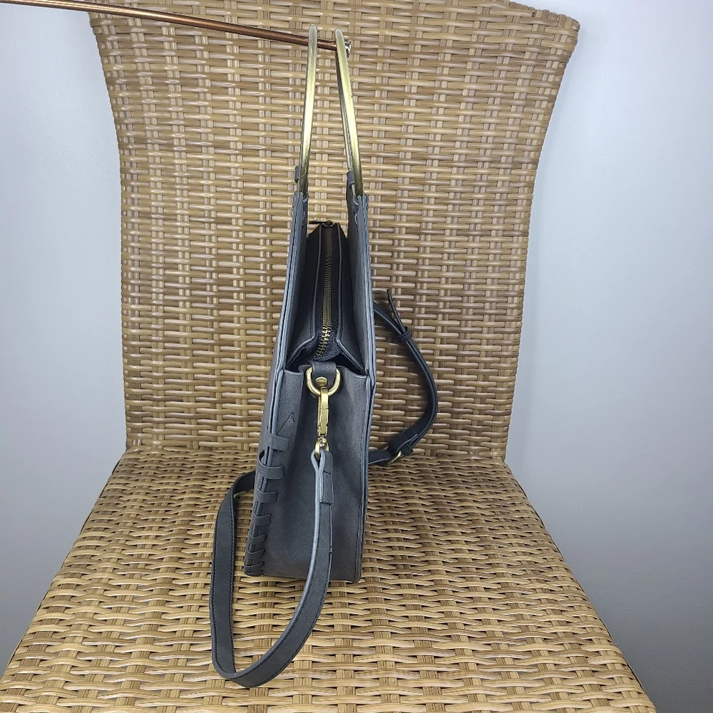 Anthropologie Bag Marla Circle Whipstitched Gray Body Brass Hardware Boho Large - Picture 7 of 14